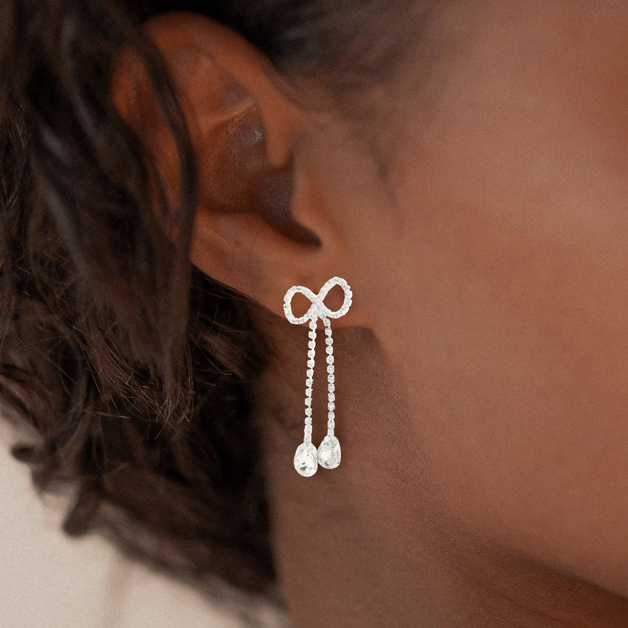 Women's Bow Decor Drop Earrings with Synthetic Zirconia